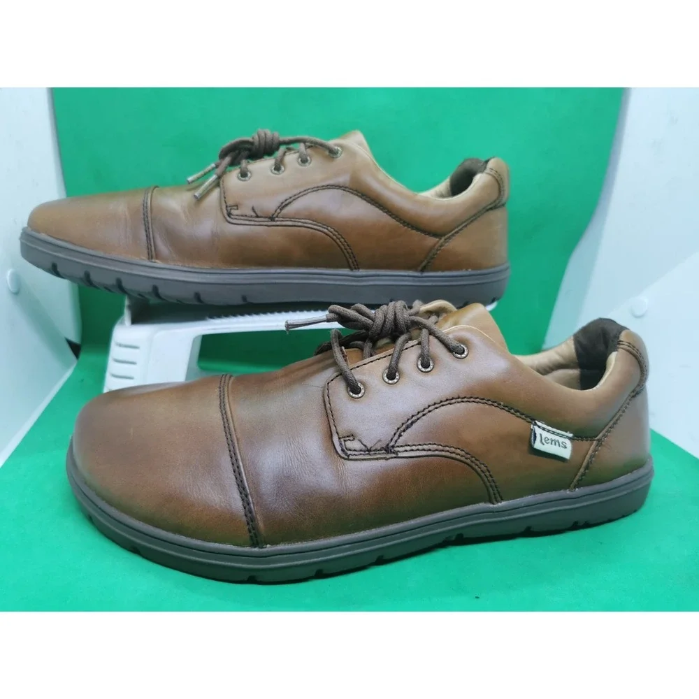 Lems Nine2Five Shoes Mens Size 12.5/ 46 EU Brown Leather Oxford Dress Zero-Drop